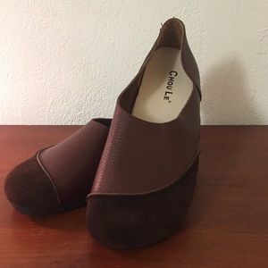 Chou Le Slip On Leather Shoes Burgundy Flats New
